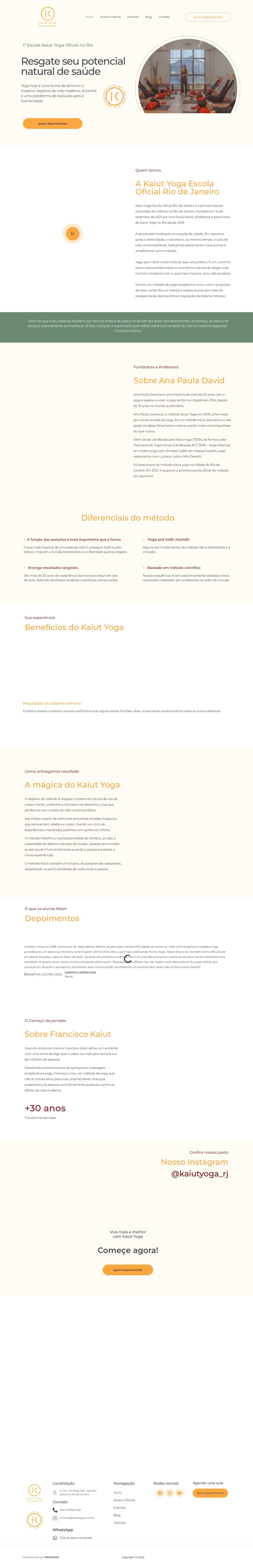 Página inicial do site Kaiut Yoga RJ